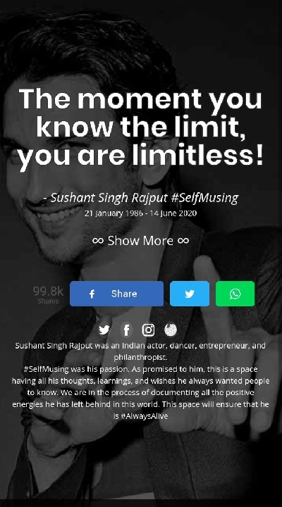 Sushant Singh Rajput website to share 'all the positive energies'.