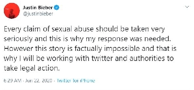 Justin Bieber refutes sexual allegation claims.