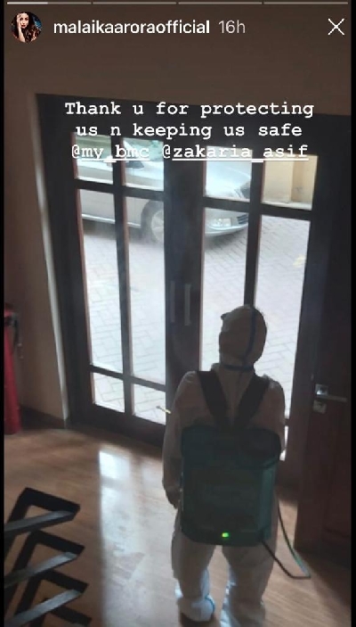 Malaika shares glimpse of her building being sanitised.