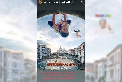 Samantha Akkineni gives Spider-Man a twist of yoga.