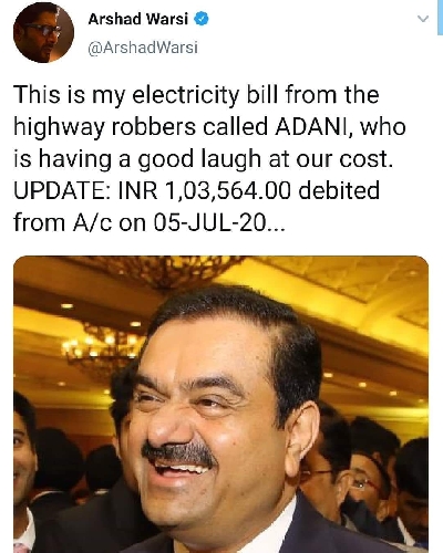 Arshad complains of inflated power bill, later says 'problem solved'.