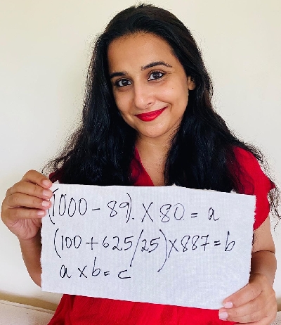 Vidya Balan gives math equation for special viewing of trailer of 'Shakuntala Devi'.