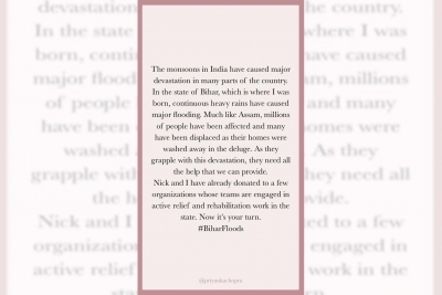 Priyanka Chopra, Nick Jonas donate to Bihar flood relief.