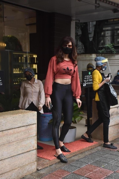 Mumbai: Actress Urvashi Rautela seen at a salon in Mumbai's Bandra on Aug 11, 2020. (Photo: IANS)