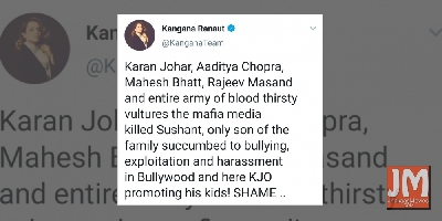 Kangana Ranaut: Karan Johar, Aditya Chopra, Mahesh Bhatt 'killed Sushant'