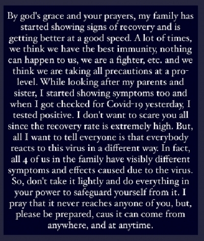 Himansh Kohli tests positive for Covid-19