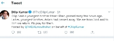Dilip Kumar's brother Ehsan Khan succumbs to Covid-19.