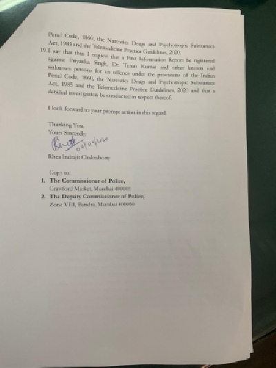 Rhea files police complaint against Sushant