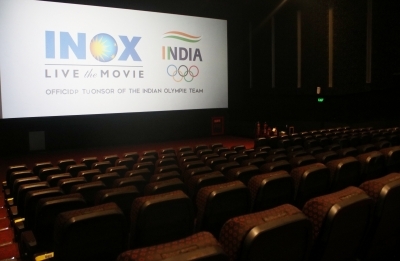 New Delhi: Precautions against COVID-19 in place at the INOX cinema hall in New Delhi on Oct 13, 2020. Cinema halls in the national capital shall reopen from October 15 amid the Covid-19 pandemic as part of Unlock 5.0. (Photo: IANS)