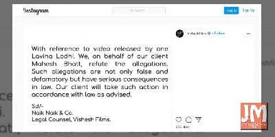 Mahesh Bhatt to take legal action against Luviena Lodh over video alleging harrassment