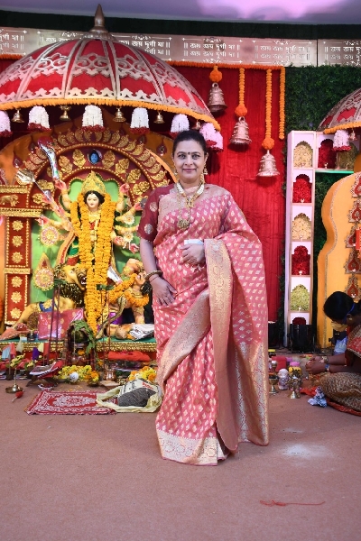 Mumbai: Actress Sharbani Mukherjee during Maha Ashtami celebrations at North Bombay Sarbojanin Durga Puja pandal, in Mumbai on Oct 24, 2020. (Photo: IANS)