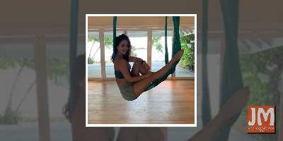 Elli AvrRam tries out 'very tough and fun' aerial yoga