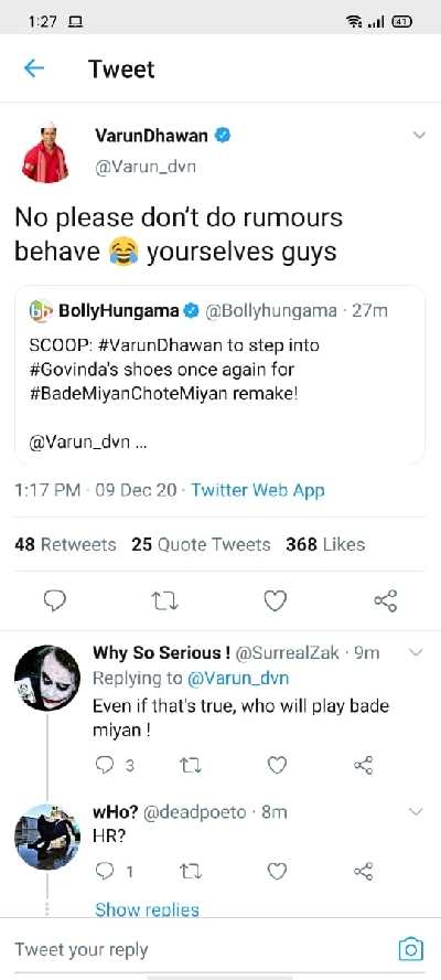 Varun Dhawan denies being part of 'Bade Miyan Chote Miyan' remake.