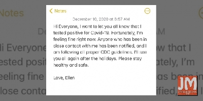 Ellen DeGeneres tests Covid positive