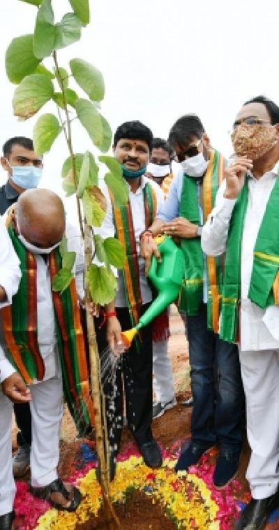 Ajay Devgan takes part in plantation programme in Hyderabad