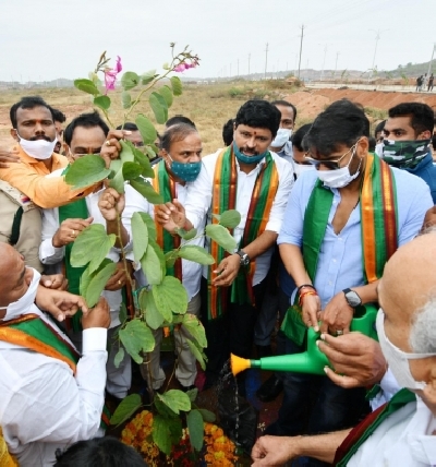 Ajay Devgan takes part in plantation programme in Hyderabad