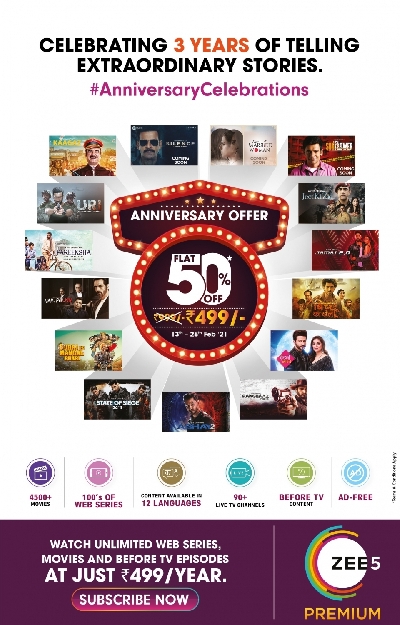 India's homegrown story-teller Zee5 completes three years.