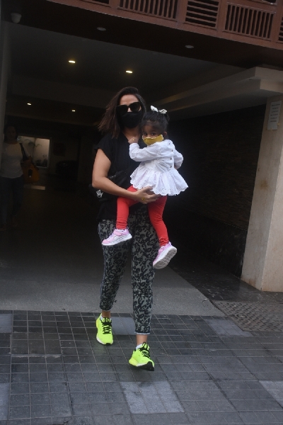Mumbai: Neha Dhupia Spotted With Her Daughter in Khar on Tuesday 23rd February 2021. (Photo: IANS)