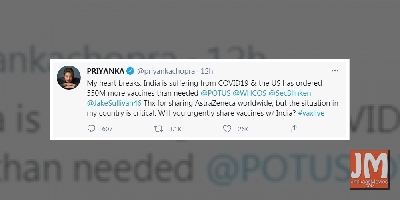 Priyanka Chopra appeals to Biden govt to share Covid vax with India