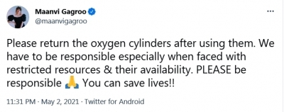 Maanvi Gagroo Tweets.(photo:Twitter)