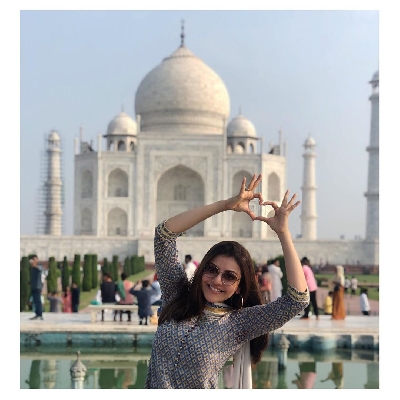 Actress Kajal Aggarwal is visiting the Taj Mahal for the first time and is mesmerised by its beauty. The actress has flooded her Instagram with photos clicked at the stunning heritage monument where she can be seen striking various poses.
