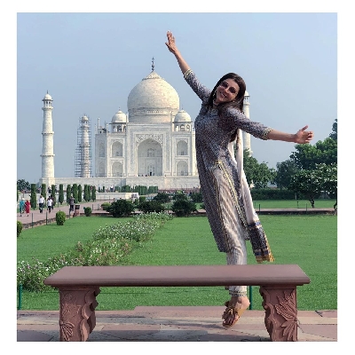 Actress Kajal Aggarwal is visiting the Taj Mahal for the first time and is mesmerised by its beauty. The actress has flooded her Instagram with photos clicked at the stunning heritage monument where she can be seen striking various poses.