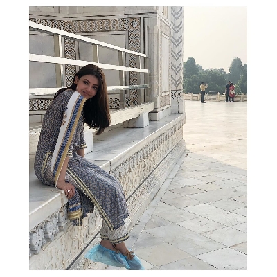 Actress Kajal Aggarwal is visiting the Taj Mahal for the first time and is mesmerised by its beauty. The actress has flooded her Instagram with photos clicked at the stunning heritage monument where she can be seen striking various poses.