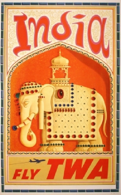 David Klein (America, 1918-2005), India, Fly TWA, 1960s.