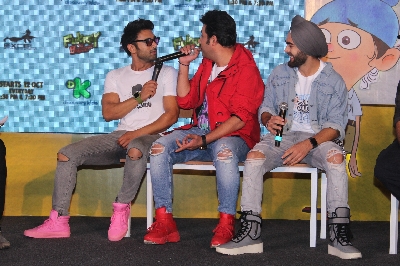Mumbai: Actors Varun Sharma, Manjot Singh and Pulkit Samrat during the launch of Television show "Fukrey Boys" in Mumbai on Sep 25, 2019.(Photo: IANS)