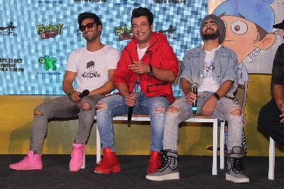 Mumbai: Actors Varun Sharma, Manjot Singh and Pulkit Samrat during the launch of Television show "Fukrey Boys" in Mumbai on Sep 25, 2019.(Photo: IANS)
