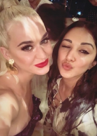 Actress Kiara Advani with pop singer Katy Perry at a party hosted by filmmaker Karan Johar at his residence.