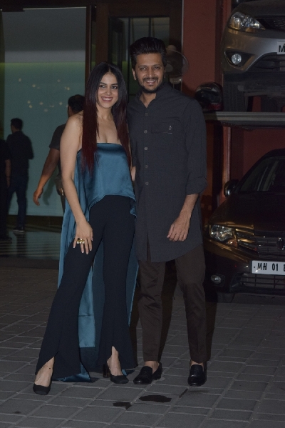 Mumbai: Actors Riteish Deshmukh and Genelia D'Souza at the wedding anniversary party of actor Aayush Sharma and his wife Arpita Khan in Mumbai on Nov 18, 2019. (Photo: IANS)