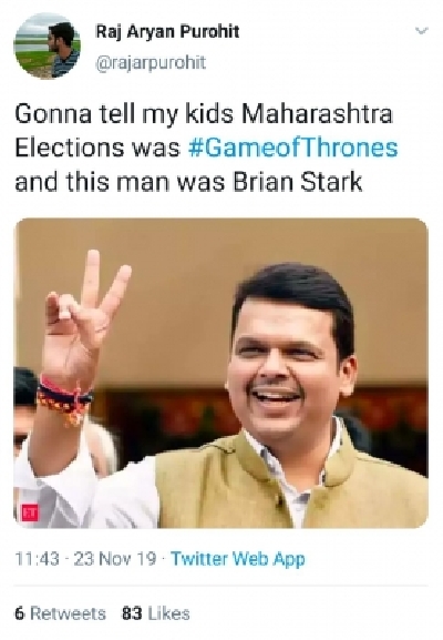 Since Saturday afternoon, the hashtag #GameofThrones started trending on Twitter because netizens are comparing the current political scenario of Maharashtra to the American fantasy drama television series dealing with power play.