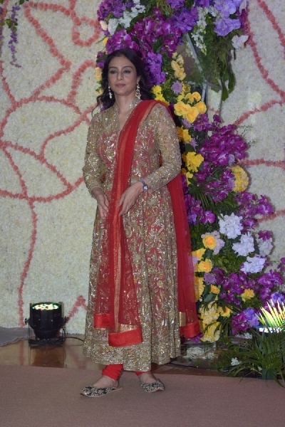 Mumbai: Actress Tabu at the wedding reception of filmmaker Sooraj Barjatya's son Devaansh Barjatya in Mumbai on Nov 29, 2019. (Photo: IANS)