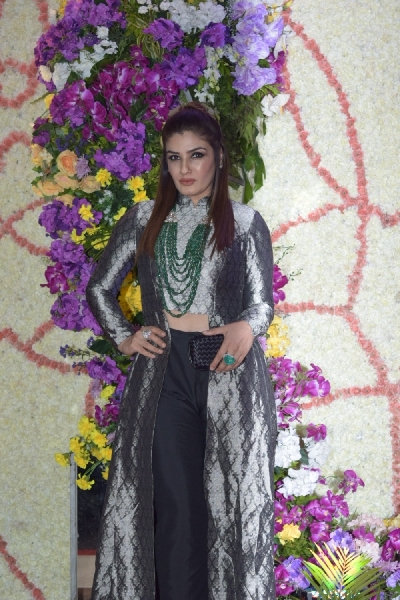 Mumbai: Actress Raveena Tandon at the wedding reception of filmmaker Sooraj Barjatya's son Devaansh Barjatya in Mumbai on Nov 29, 2019. (Photo: IANS)