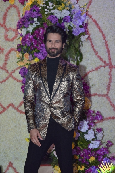 Mumbai: Actor Shahid Kapoor at the wedding reception of filmmaker Sooraj Barjatya's son Devaansh Barjatya in Mumbai on Nov 29, 2019. (Photo: IANS)